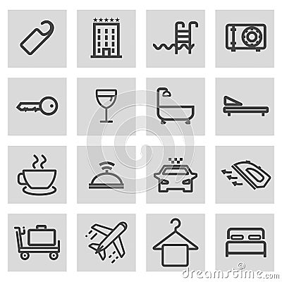 Vector black line hotel icons set Stock Photo