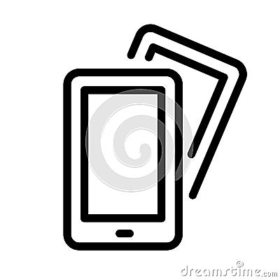 Vector black line icon several smartphones isolated on white background Vector Illustration