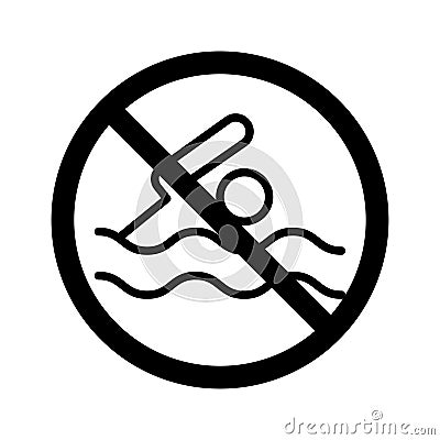 Vector black line icon swimming is prohibited isolated on white background Vector Illustration