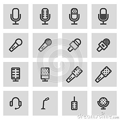 Vector black line microphone icons set Stock Photo