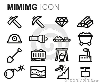 Vector black line mining icons set Stock Photo