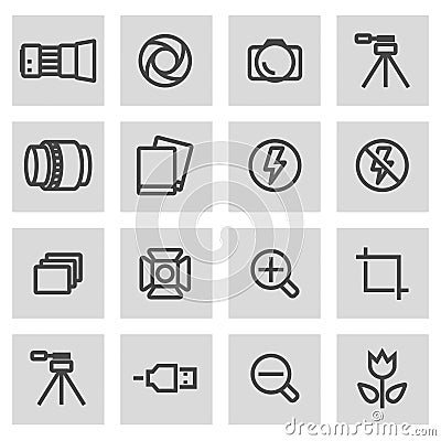 Vector black line photo icons set Stock Photo