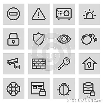 Vector black line security icons set Stock Photo