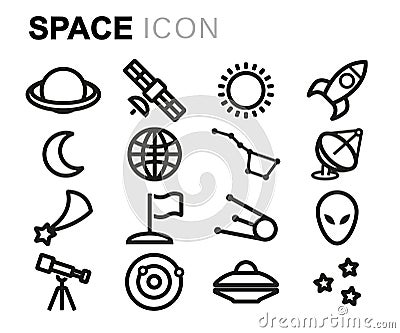 Vector black line space icons set Stock Photo
