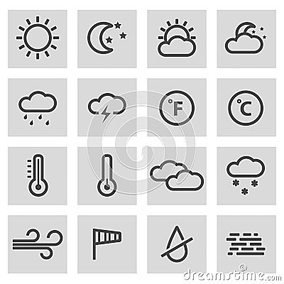 Vector black line weather icons set Stock Photo