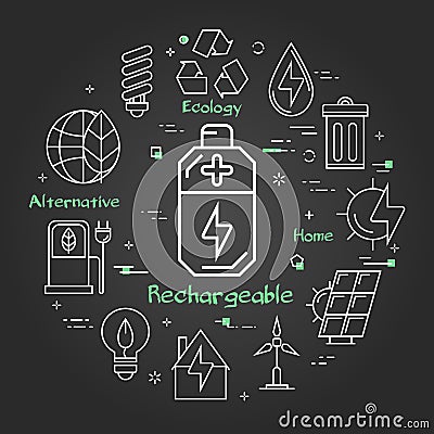 Vector black linear banner of rechargeable battery Vector Illustration