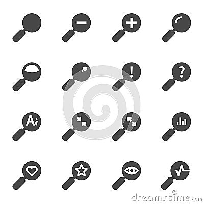 Vector black magnifying glass icons set Stock Photo