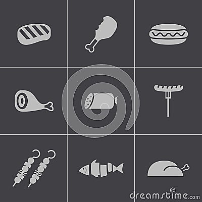 Vector black meat icons set Vector Illustration