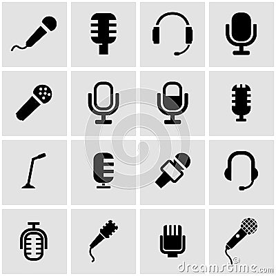 Vector black microphone icon set Vector Illustration