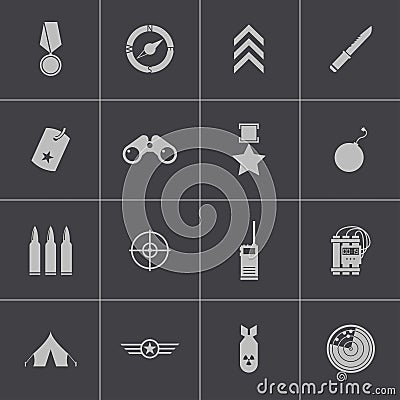 Vector black military icons set Vector Illustration