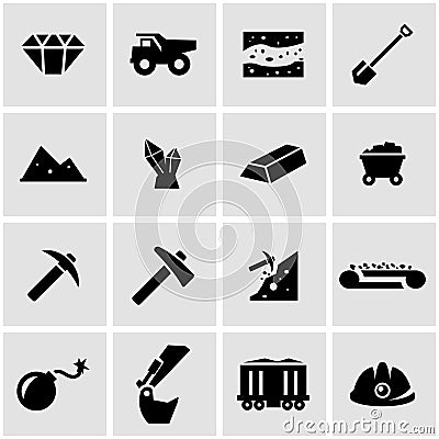 Vector black mining icon set Vector Illustration