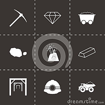 Vector black mining icons set Vector Illustration