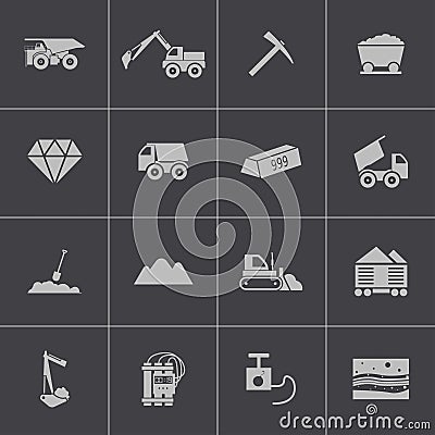 Vector black mining icons set Vector Illustration