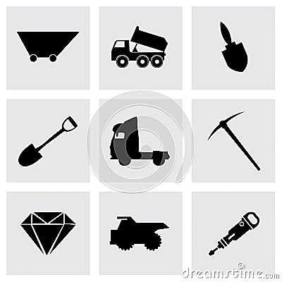 Vector black mining icons set Vector Illustration