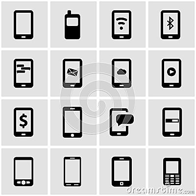 Vector black mobile icon set Vector Illustration