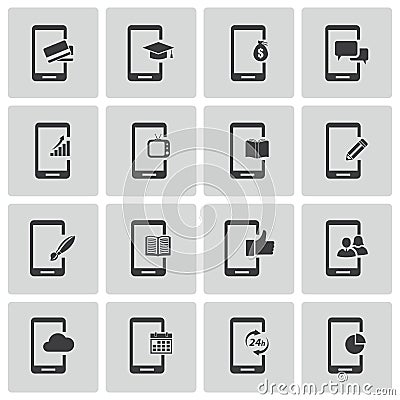 Vector black mobile icons set Vector Illustration