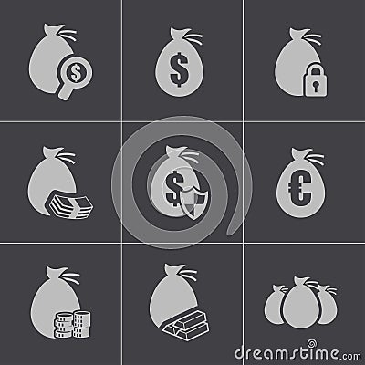 Vector black money icons set Vector Illustration