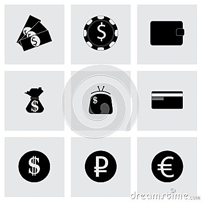 Vector black money icons set Vector Illustration