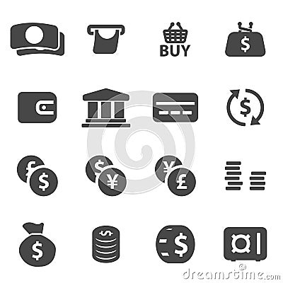 Vector black money icons set Stock Photo