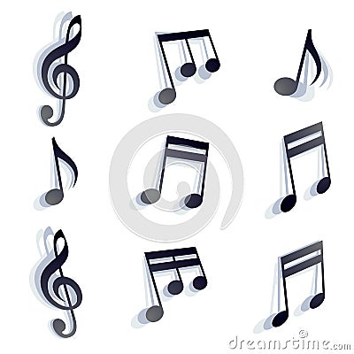 Vector black monochromatic musical notes and symbols isolated on Vector Illustration