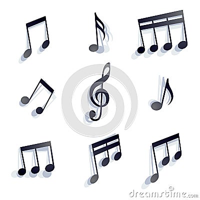 Vector black monochromatic musical notes and symbols isolated on Vector Illustration