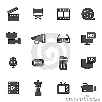 Vector black movie icons set Stock Photo