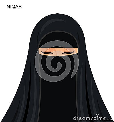 Vector - black niqab style, beautiful arabic muslim woman - Illustration isolated Vector Illustration