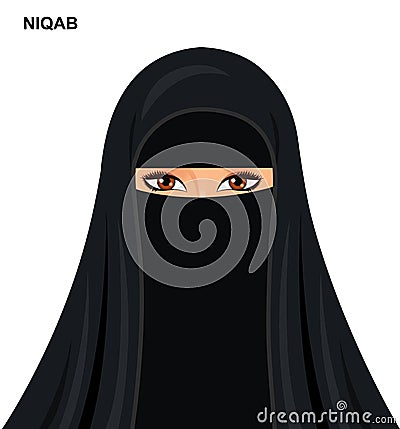Vector - black niqab style, beautiful arabic muslim woman - Illustration isolated Vector Illustration