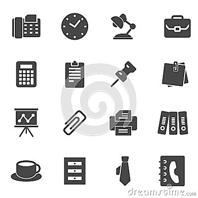 Vector black office icons set Vector Illustration