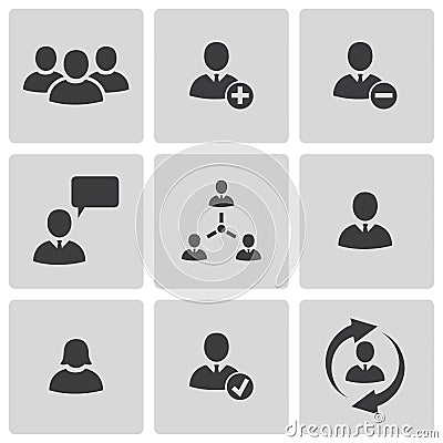Vector black office people icons set Vector Illustration