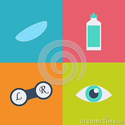 Vector black optometry icon set. Optician, ophtalmology, vision correction, eye test, eye care, eye diagnostic Vector Illustration