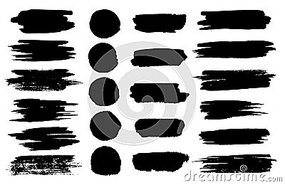 Vector black paint brush spots, highlighter lines or felt-tip pen marker horizontal blobs. Marker pen or brushstrokes Vector Illustration