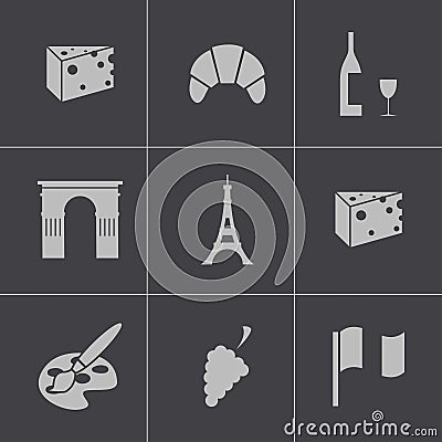 Vector black paris icons set Vector Illustration