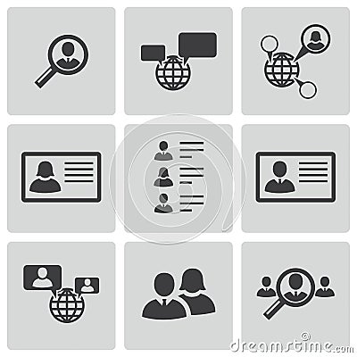 Vector black people search icons set Vector Illustration