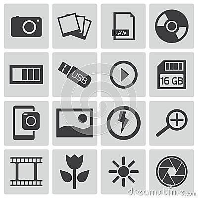 Vector black photo icons Stock Photo