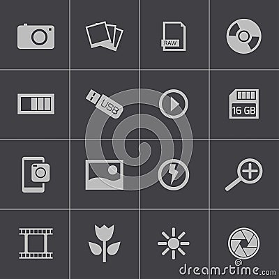 Vector black photo icons set Vector Illustration