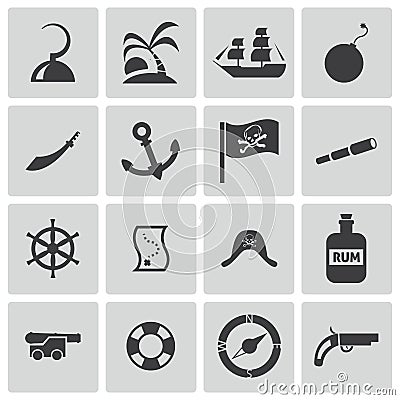 Vector black pirates icons set Vector Illustration