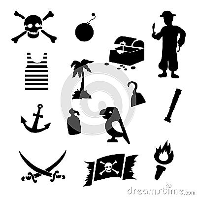 Vector black pirates icons set Vector Illustration