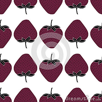 Vector black and plum strawberries on white background repeat seamless pattern Stock Photo