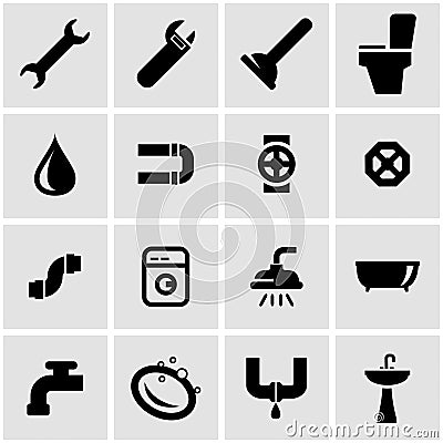 Vector black plumbing icon set Stock Photo