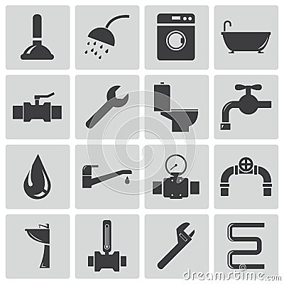 Vector black plumbing icons Stock Photo