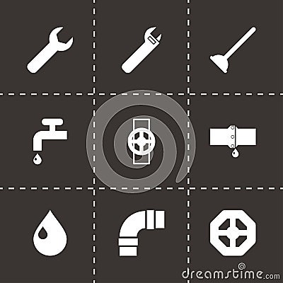 Vector black plumbing icons set Vector Illustration