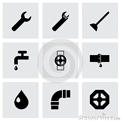Vector black plumbing icons set Vector Illustration