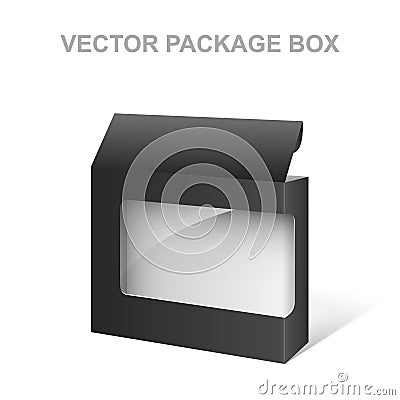 Vector Black Product Package Box, Transparent, White inside Vector Illustration