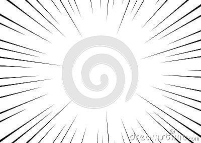 Vector black radial lines for comics, superhero action. Manga frame speed, motion, explosion background. Isolated background. Vector Illustration