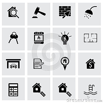 Vector black real estate icons set Vector Illustration