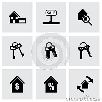 Vector black real estate icons set Vector Illustration