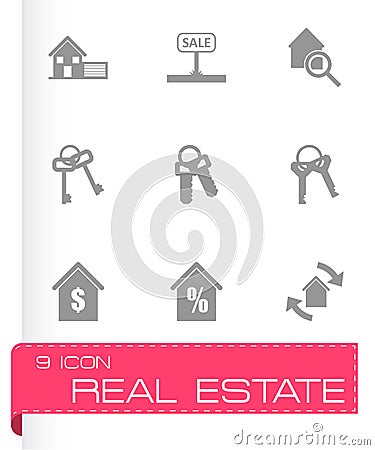 Vector black real estate icons set Vector Illustration