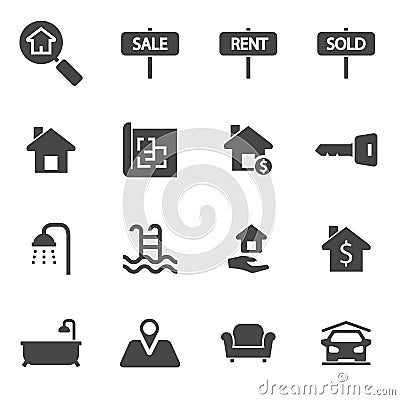 Vector black real estate icons set Stock Photo