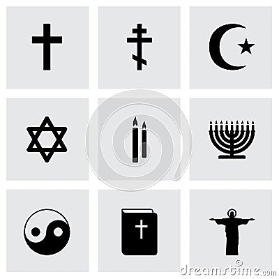 Vector black religion icons set Vector Illustration